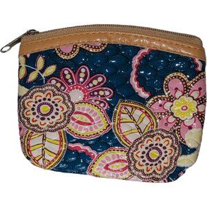 Coin pouch, flower print with dark blue background
